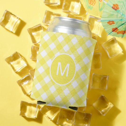 Lichtgele Klassieke Gingham Patroon Monogram Blikjeskoeler (Insitu Zomer)