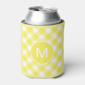 Lichtgele Klassieke Gingham Patroon Monogram Blikjeskoeler (Blikje Voorkant)