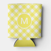 Lichtgele Klassieke Gingham Patroon Monogram Blikjeskoeler (Voorkant)