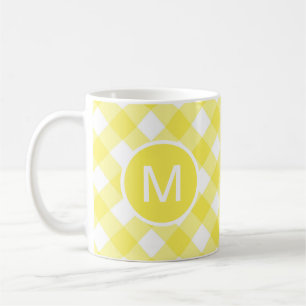 Lichtgele Klassieke Gingham Patroon Monogram Koffiemok