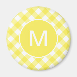 Lichtgele Klassieke Gingham Patroon Monogram Magneet