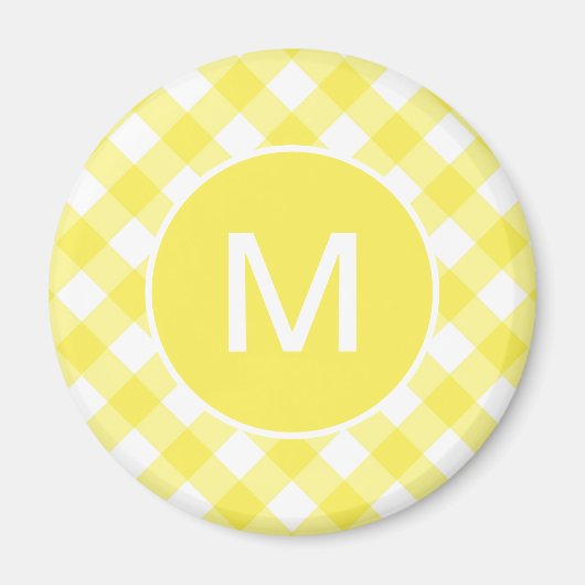 Lichtgele Klassieke Gingham Patroon Monogram Magneet (Voorkant)
