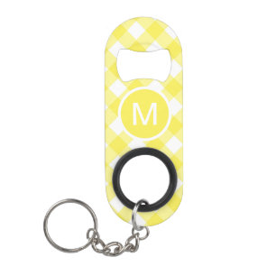 Lichtgele Klassieke Gingham Patroon Monogram Mini Flessenopener