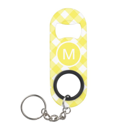 Lichtgele Klassieke Gingham Patroon Monogram Mini Flessenopener (Voorkant)