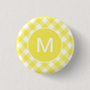Lichtgele Klassieke Gingham Patroon Monogram Ronde Button 3,2 Cm