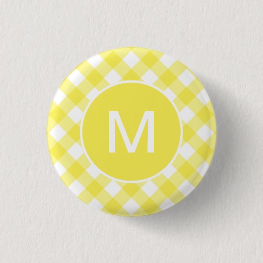 Lichtgele Klassieke Gingham Patroon Monogram Ronde Button 3,2 Cm (Voorkant)
