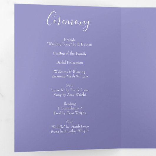 Lichtgele maagdenpalm blauw Roos bruiloft programm Drieluik Programma (Binnenzijde eerst)