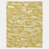 Lichtgele naam gestempeld allover oker geel fleece deken (Voorkant)