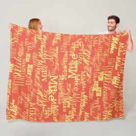 Lichtgele Naam Gestempeld allover Sinaasappel-Rood Fleece Deken