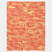 Lichtgele Naam Gestempeld allover Sinaasappel-Rood Fleece Deken (Voorkant)