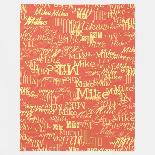 Lichtgele Naam Gestempeld allover Sinaasappel-Rood Fleece Deken (Voorkant)