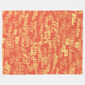 Lichtgele Naam Gestempeld allover Sinaasappel-Rood Fleece Deken (Voorkant (Horizontaal))