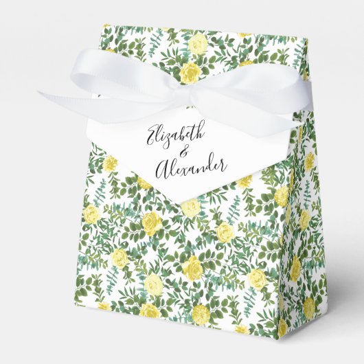 Lichtgele pasteitjes en Roos (Floral Wedding) Bedankdoosjes (Voorkant Zijde)