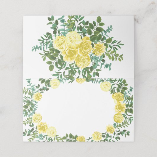 Lichtgele pasteitjes en Roos (Floral Wedding) Plaatskaartje (Buitenkant ongevouwen)
