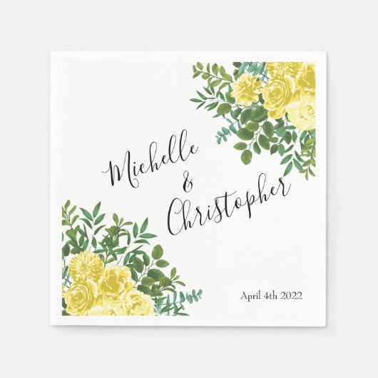 Lichtgele pasteitjes en Roos (Floral Wedding) Servet (Voorkant)