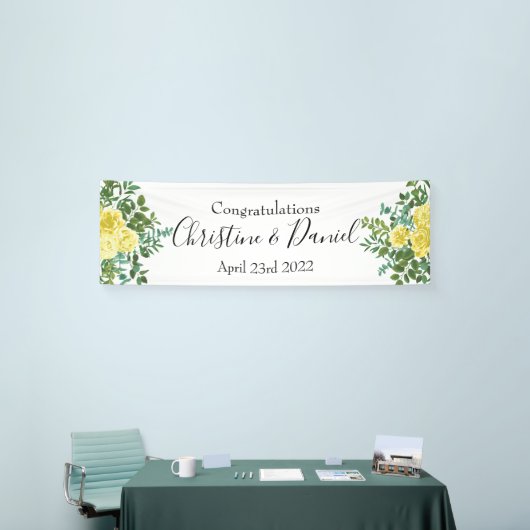 Lichtgele pasteitjes en Roos (Floral Wedding) Spandoek (Beurs)