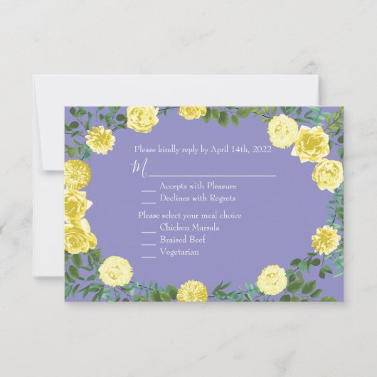 Lichtgele periwinkle Blue Roos Invitation ReAntwoo Kaart (Voorkant)
