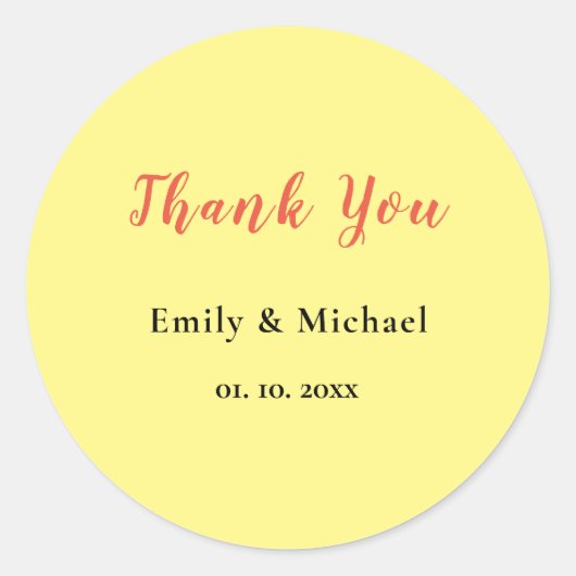 Lichtgele Plain Elegant Professioneel Dank u Ronde Sticker (Voorkant)