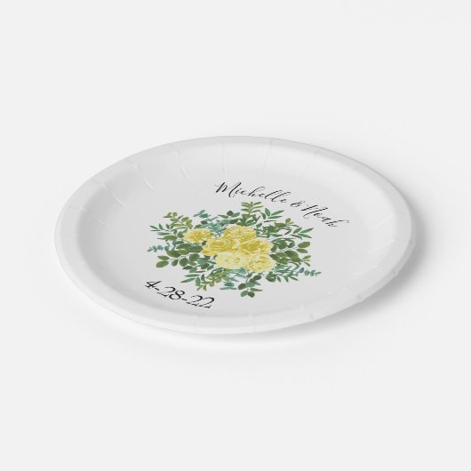 Lichtgele roze lenteverbinding papieren bordje (Gekanteld)