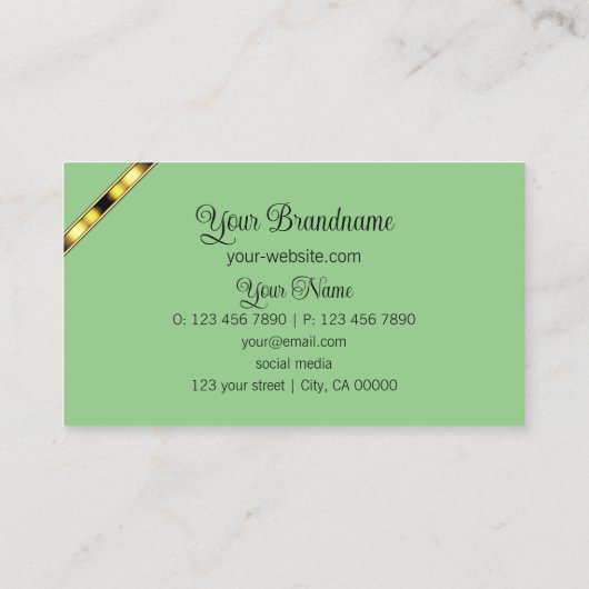 Lichtgele Sage Groen met Patroonmonogram Visitekaartje (Achterkant)