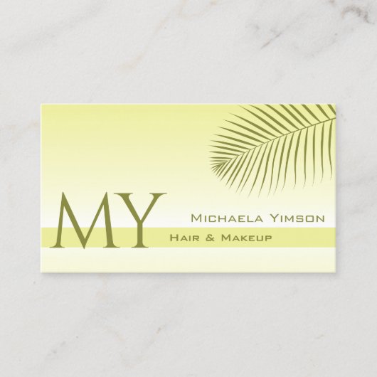 Lichtgele verlooppalmpellefmonogram visitekaartje (Voorkant)