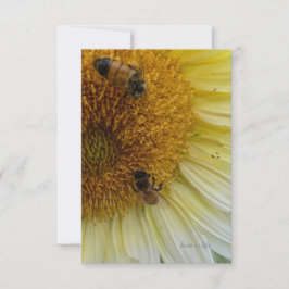 Lichtgele Zonnebloem & Bijen Notitiekaartje