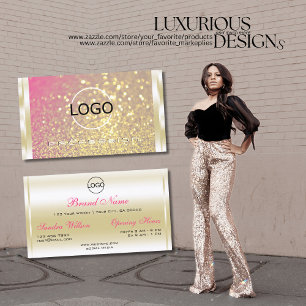 Lichtgevend Goud Roze Paarse Glitter en Logo Luxe Visitekaartje