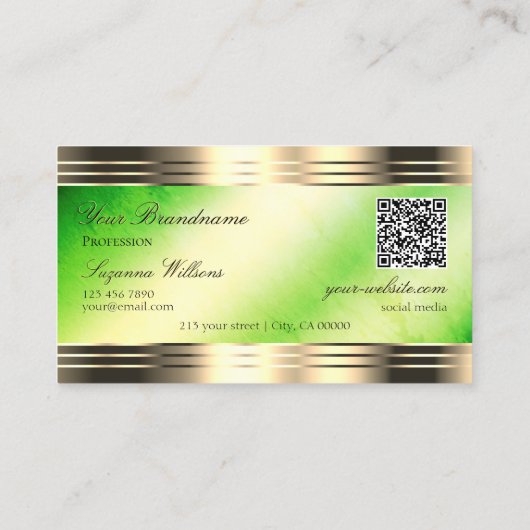 Lichtgevend groen marmer goud grenst aan Logo QR-c Visitekaartje (Achterkant)