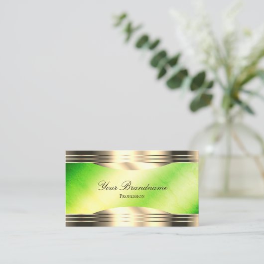 Lichtgevend Groen Marmer Goud Grenzen met QR-code Visitekaartje (Staand voorkant)