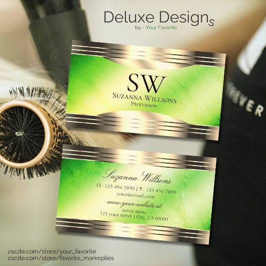 Lichtgevend Groen Marmer Goud Rand met Monogram Visitekaartje