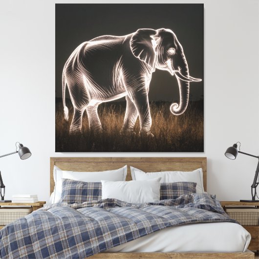 lichtgevend olifantensilhouet canvas afdruk (Insitu (Slaapkamer))