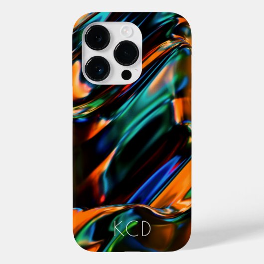 Lichtgevend Vloeibaar Metaal Monochroom w/Naam Case-Mate iPhone Case (Achterkant)