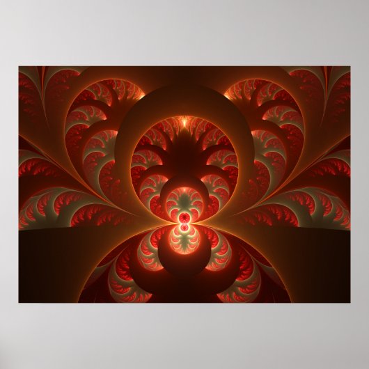 Lichtgevende abstracte moderne oranje rode Fractal Poster (Voorkant)