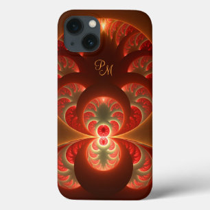 Lichtgevende Abstracte Oranje Rode Fractal Initial Case-Mate iPhone Case