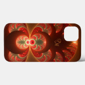 Lichtgevende Abstracte Oranje Rode Fractal Initial Case-Mate iPhone Case (Achterkant (horizontaal))