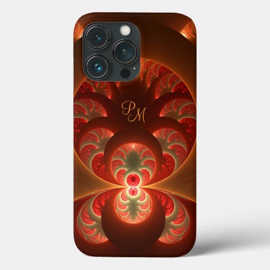 Lichtgevende Abstracte Oranje Rode Fractal Initial Case-Mate iPhone Case (Achterkant)