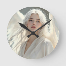 Lichtgevende Beschermer - Engel van Zilveren Dager Ronde Klok