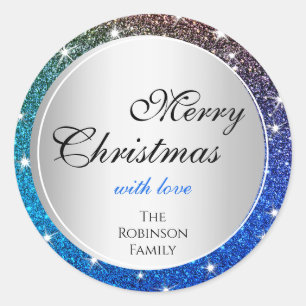 Lichtgevende Blauwe Gradiënt Glitter Sparkle Stars Ronde Sticker