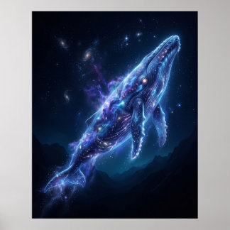 Lichtgevende Blauwe Walvis Kosmische Diepten Kunst Poster