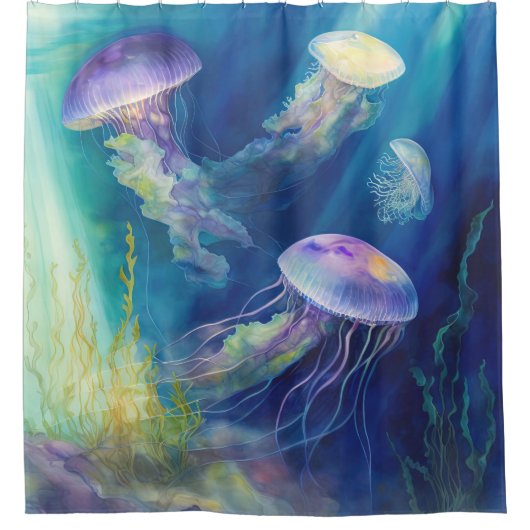 "Lichtgevende Drift: Jellyfish Ballet" Douchegordijn (Voorkant)
