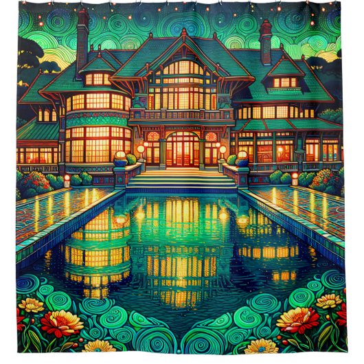 "Lichtgevende Estate: Twilight Reflections" Douchegordijn (Voorkant)