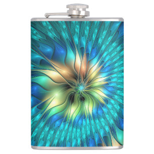 Lichtgevende Fantasie Bloem, Kleurrijke Abstracte  Heupfles
