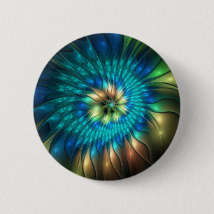 Lichtgevende Fantasie Bloem, Kleurrijke Abstracte Ronde Button 5,7 Cm