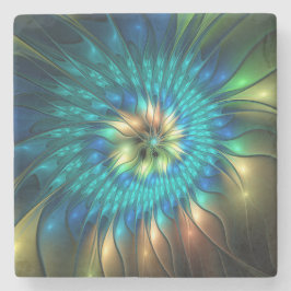 Lichtgevende Fantasie Bloem, Kleurrijke Abstracte  Stenen Onderzetter