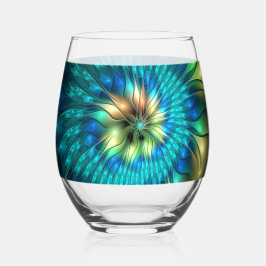 Lichtgevende Fantasie Bloem, Kleurrijke Abstracte  Wijnglas Zonder Voet
