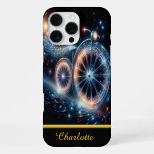 Lichtgevende fiets is afgebeeld tegen een donkere iPhone 16 pro max hoesje