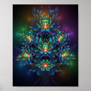 Lichtgevende fractale bloemenprint poster