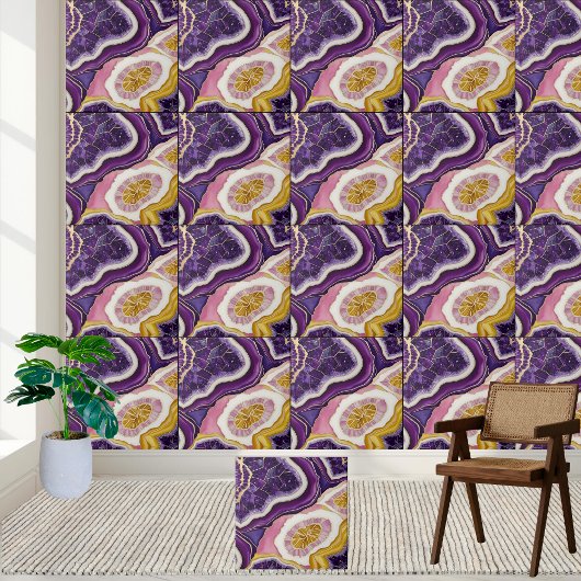 Lichtgevende Geode Tegel Pattern in Violet Pink & Tegeltje