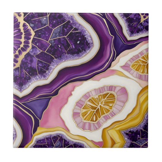 Lichtgevende Geode Tegel Pattern in Violet Pink & Tegeltje (Voorkant)