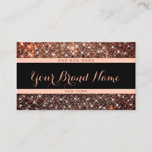 Lichtgevende Glitter Dark Roos Gold Visitekaartje (Voorkant)